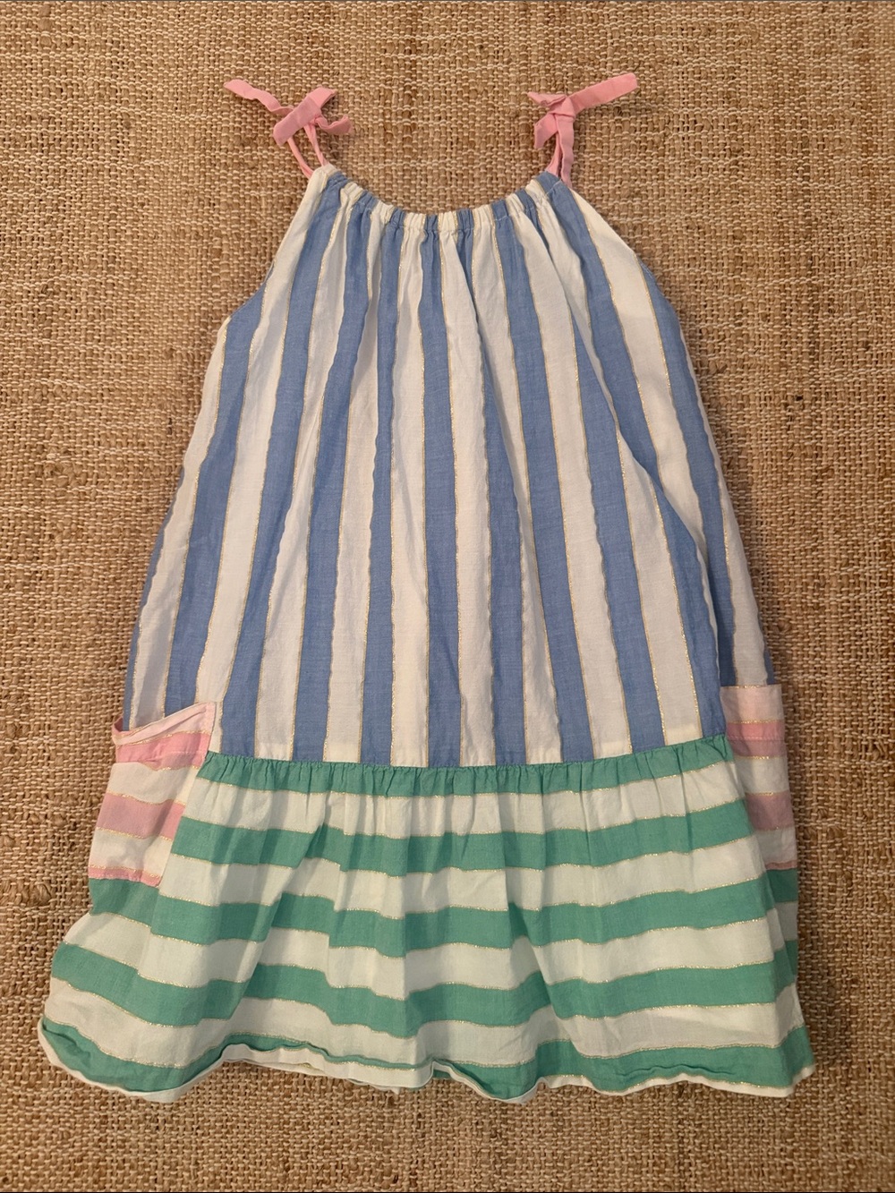 Mini Boden Cotton Striped Sleeveless Dress with Pockets 4-5Y - Picture 2 of 8